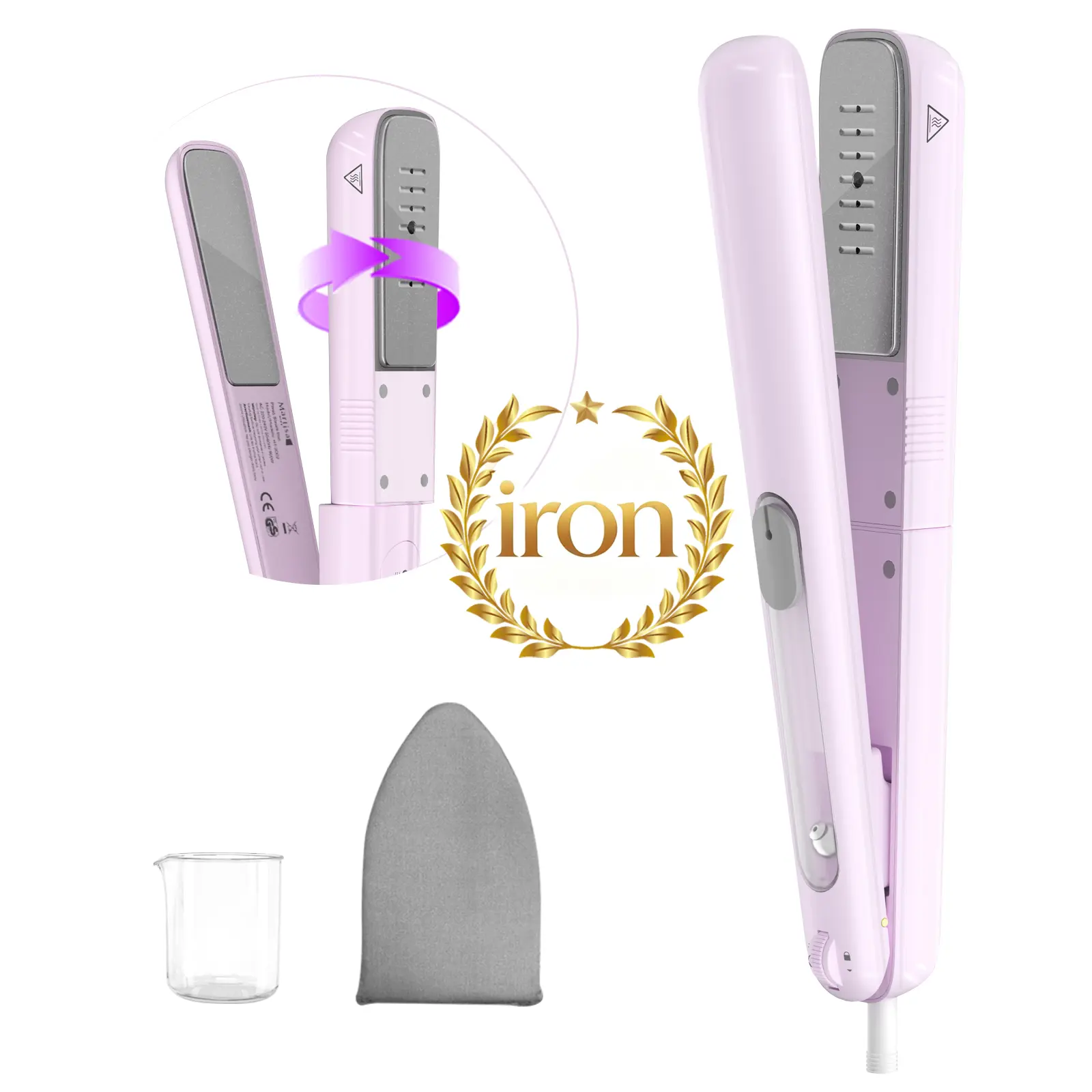 Martisan Travel Clamp Purple Iron Handheld Convenient Lightweight Compact Exquisite 2-in-1 for Home Use