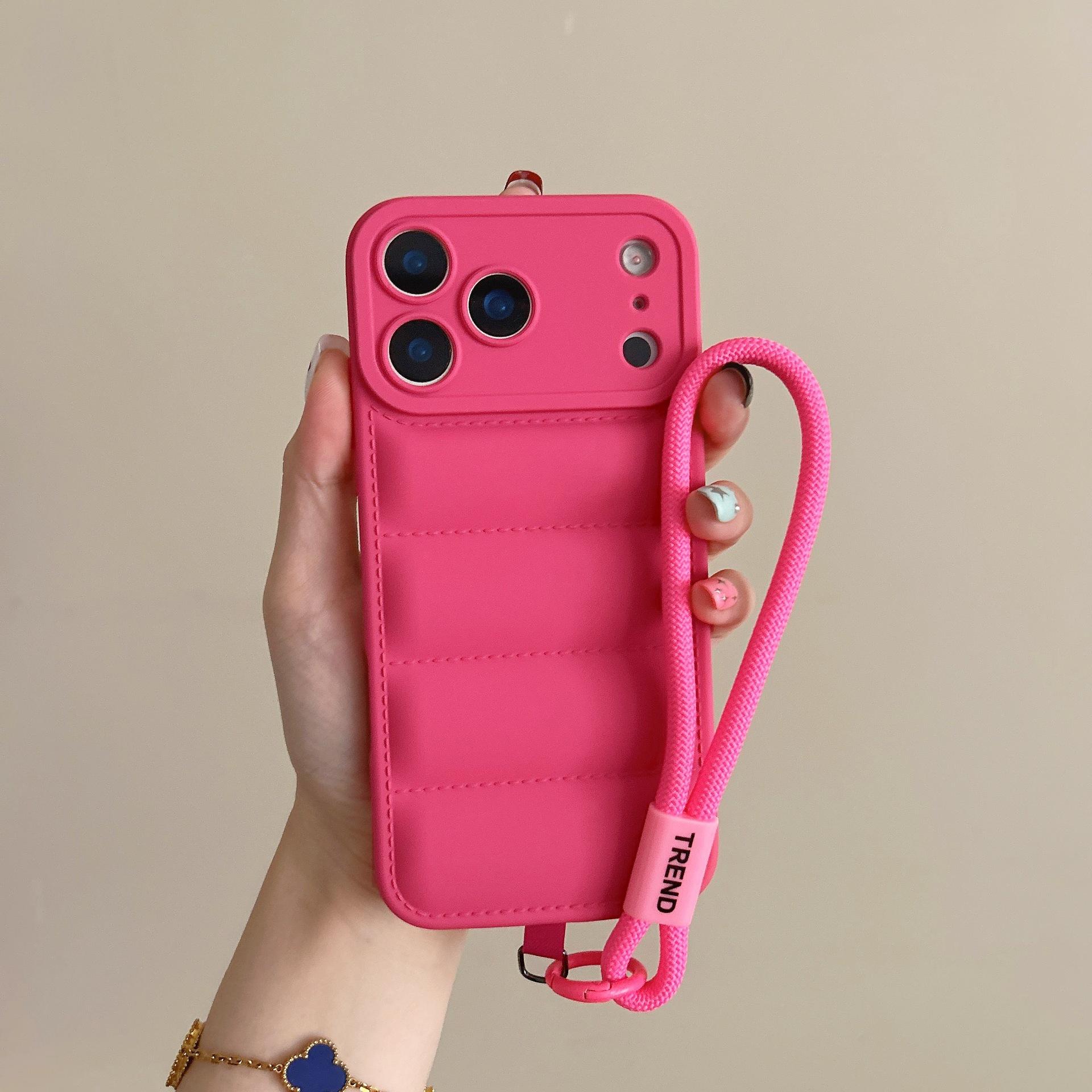 Suitable for Apple 17 Pro, 3D oil-sprayed down jacket phone case, iPhone 8 hand strap, anti-drop liquid 15 protective cover