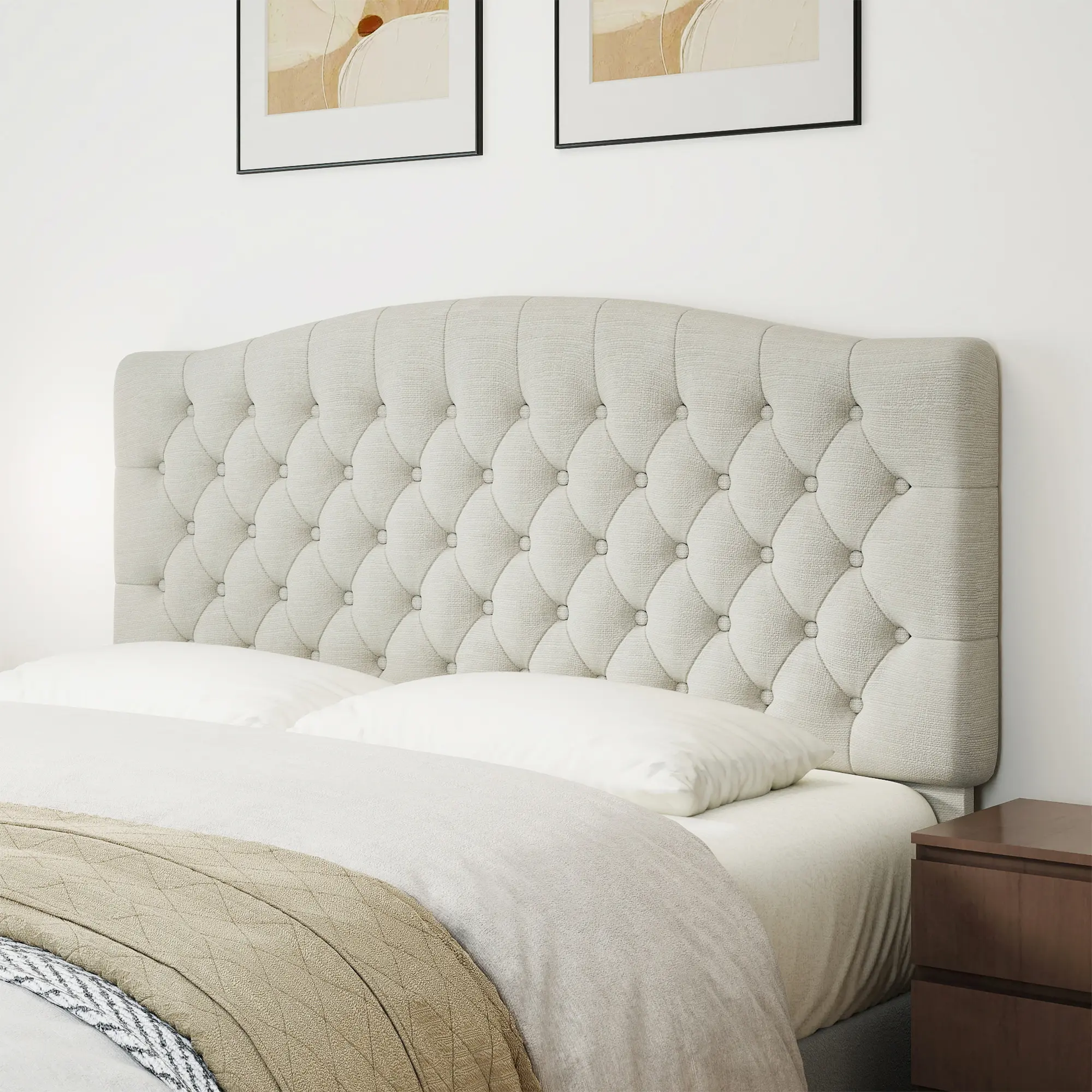 Modern Design Queen Headboard Only Upholstered Velvet/Linen Tufted Wall Mounted with Solid Wood Legs 62Wx50.5H, & Wall Mounting Options Wingback Bed