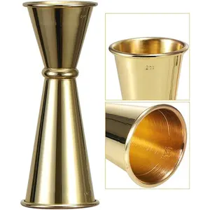 1 Pack Double Cocktail Jigger, Stainless Steel Bar Jiggers with Measures, 1 oz/2 oz Measuring Jigger for Bartending, Bar Tools Ideal for Bar Home Party (Gold)