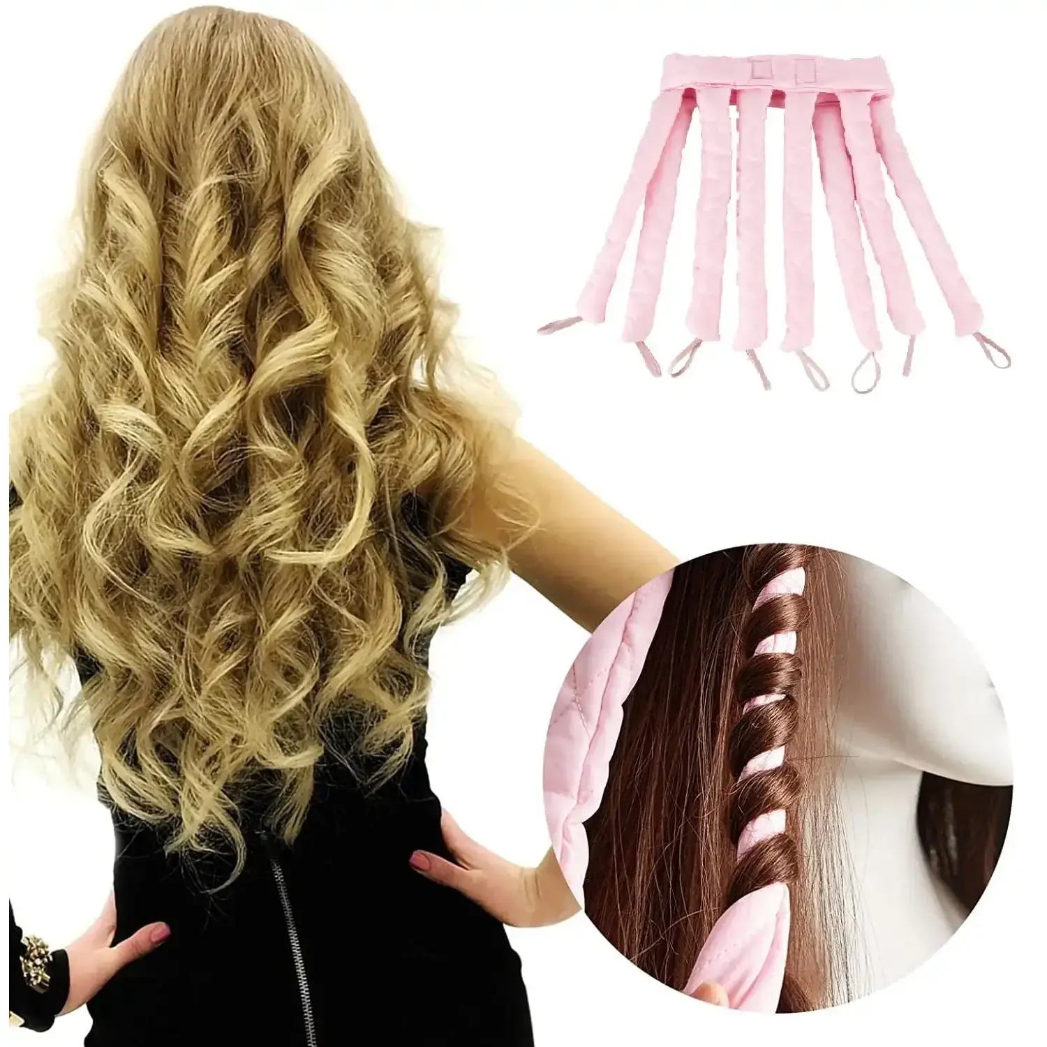 Heatless Curling 8-Claw Headband with Detachable Straps, No Heat Curls Overnight Waves Hair Styling Tool, Pink Flexible Hair Roller for Beauty & Personal Care, Haircare, Hair Tools For Styling
