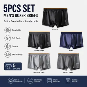 Men's  Underwear  LIMITED DEAL: 5-Pack Men's Boxer Briefs Soft Milk Silk Antibacterial Crotch Breathable Moisture-Wicking Underwear 5 Colors Menswear - Athletic Mid-Rise Fit - Navy