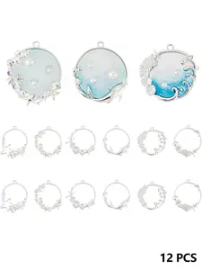 Ocean Open Frame Pendant Set, Resin Edge Alloy Hollow Design, DIY Jewelry Making Supplies, DIY Jewelry Accessories, Summer Decorations, Silver Color
