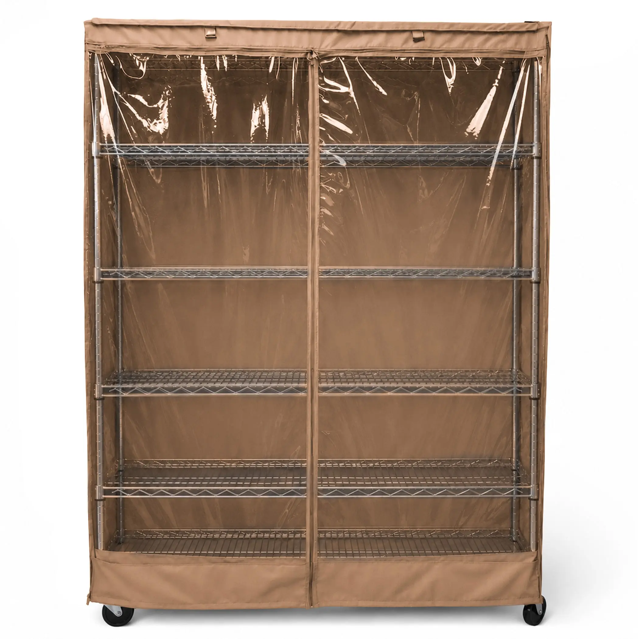 Storage Shelving Unit Cover, fits racks 48"W x 24"D x 72"H one side see through panel in Khaki cabinet cover pantry storage kitchen cabinet organizer
