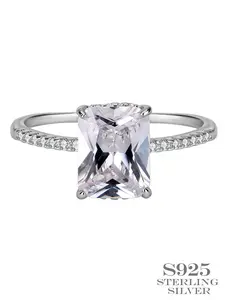 S925 Silver Color Rectangular Zircon Ring, Luxury High-End Design, Daily Wear Elegant Finger Jewelry, Unique Fashion Accessory