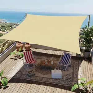 YJ-Garvee 8'X10' Rectangle Sun Shade Sail, Sand UV Block Sunshade, 185 GSM HDPE, Outdoor Patio Shade Canopy, for Backyard, Deck, GardenSand-colored