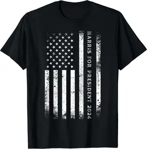 Support Kamala Harris for President 2024 US Flag T-Shirt, Short Sleeve Tee, Full Size, Gift Tee