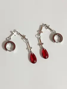 1 Pair of Gothic Punk Stainless Steel Long Cross Red Blood Drop Tassel Earrings for Men and Women, Party Street Style Creative Earrings