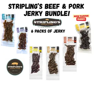 Stripling's Beef and Pork Jerky Bundle Pack - Hickory/Peppered/Jalapeno Beef/Honey BBQ Jerky & Chipotle Teriyaki Pork Jerky - Family Owned Premium Snack Packs - Made in the USA - 5-Pack