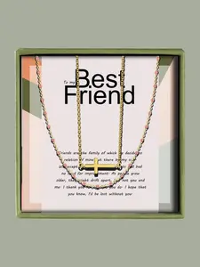 Women's Elegant Cross Pendant Necklace & Chain Necklace with Box, with Greeting Card, Exquisite Trendy Pendant Necklace & Chain Necklace, Chic Jewelry Set As Gift for Friend