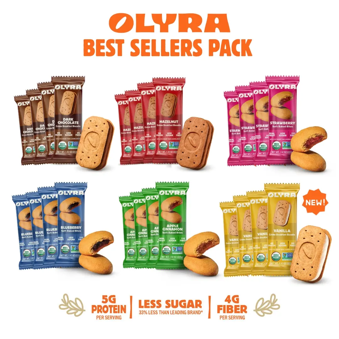 Olyra Best Sellers Variety Pack Sandwich Breakfast Biscuits, Healthy Snacks for Adults and Kids, Low Sugar, Organic Cookies, Office Snacks, USDA Certi