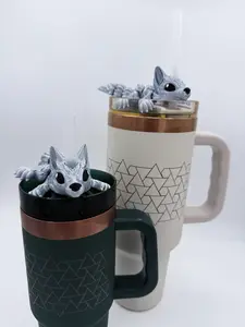 Cinderwing 3D Printed Wolf Dragon 10mm Tumbler Straw Topper - Authorized Seller, Not Dishwasher Safe, Unique Design, Handwash Only