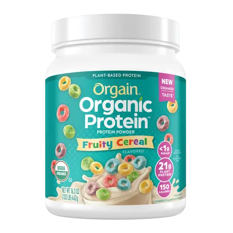 Orgain Organic Plant-Based Protein Powder - Fruity Cereal | 21g Protein, 8g Prebiotic Fiber, Vegan, Gluten-Free