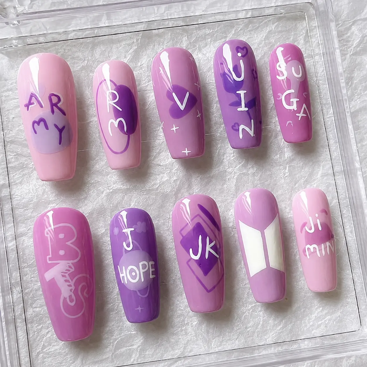 Handmade K-Pop world tour Inspired Purple Press On Nails | 3D Glossy Coffin Reusable Nail Set| FREE Adhesive Tabs FREE Nail File FREE Cuticle Stick