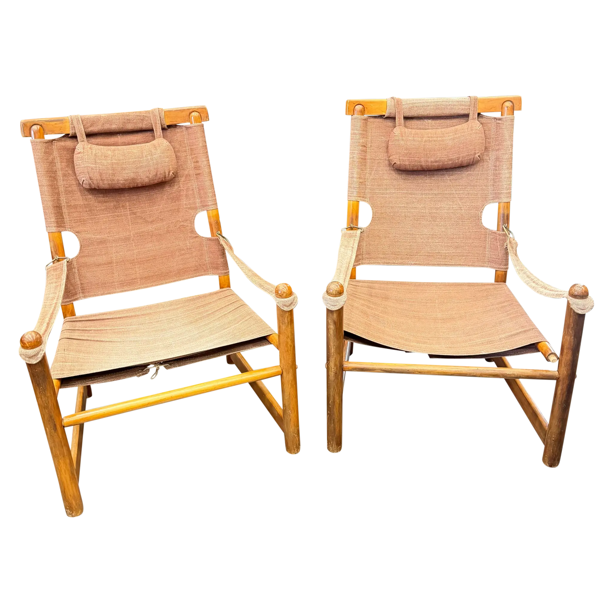 Pair of Canvas Safari Sling Chairs with Headrests