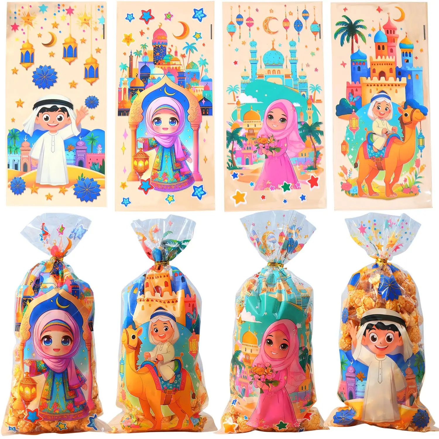 Ramadan Gift Bag, 50pcs/set Islamic Architecture & Character Pattern Gift Bag, Gift Wrapping Supplies for Ramadan & Eid & Festival
