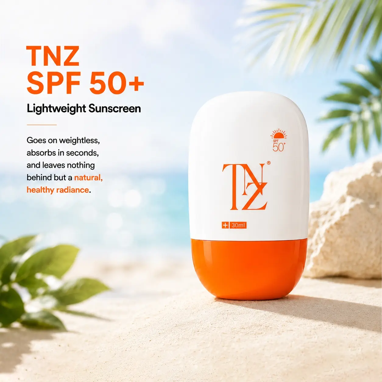TNZ SPF 50+ Lightweight Face Sunscreen – No White Cast, Quick Absorbing, Non-Greasy Hydrating Sunscreen for Daily Face & Neck Care, Gentle, Radiant Skin, Broad-Spectrum, Adults, Daily Care, For External Use Only