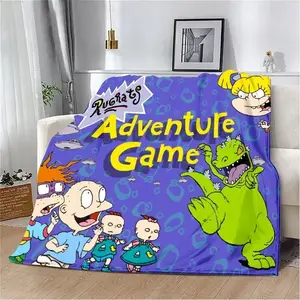 Kids Cartoon Rugrats Printed Throw Blanket - Ultra-Soft, Breathable Fabric, Multi-Size, Warm, Ideal for Home Use and Birthday Gifts