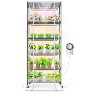 Barrina Greenhouse with Grow Light for Indoor Plant, 6-Tier Plant Shelf with 5Pcs 2FT 30W Full Spectrum Plant Lights, 3 Adjustable Spectrum and Timer, 29x14x71IN