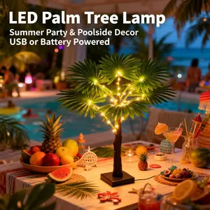 Artificial Palm Tree with Lights, Lighted Palm Tree Decor Lamp, USB/Battery Powered Palm Tree Lamp for Bedroom, Desk, Aesthetic Room Decor