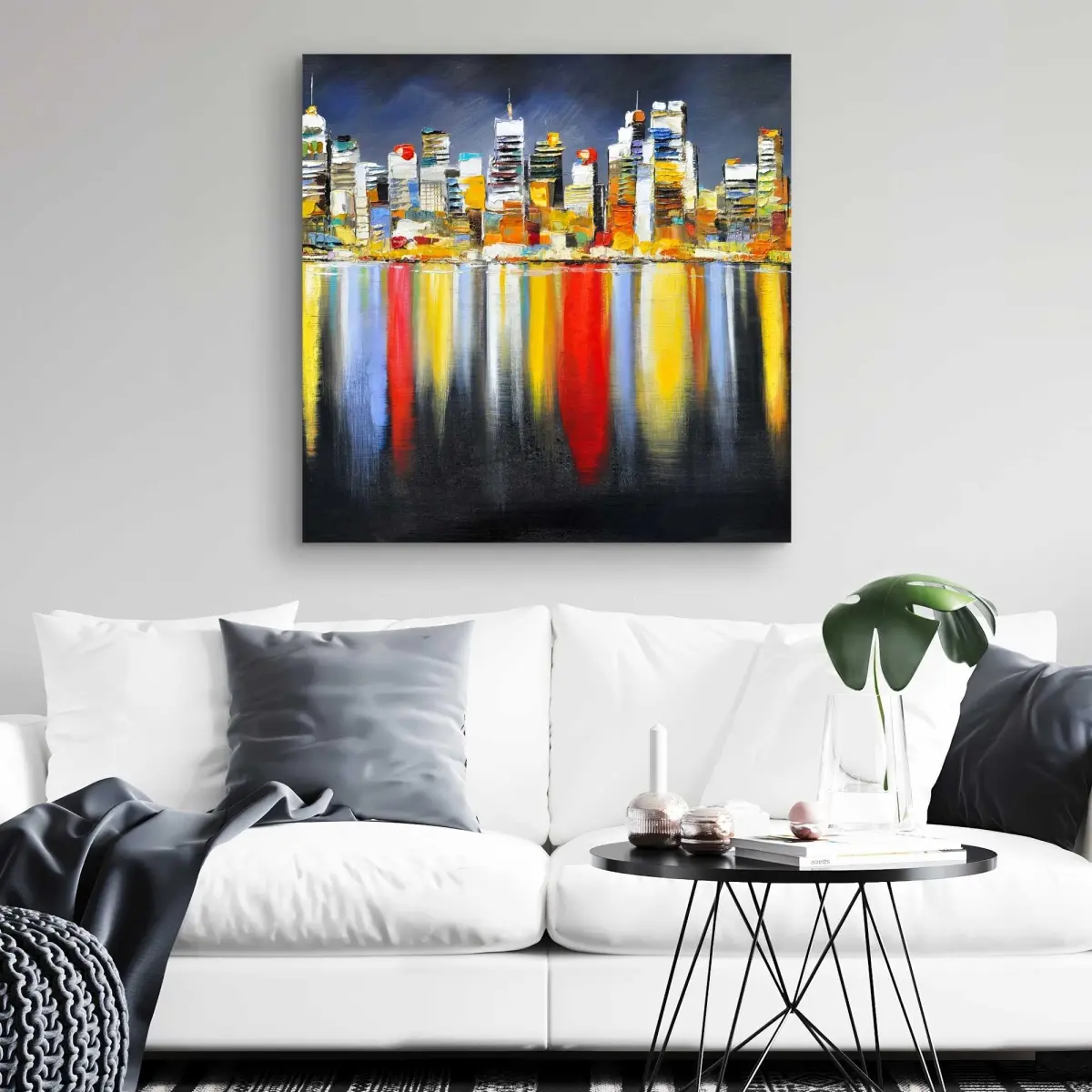 212 MAIN Colorful Reflection Cityscape Canvas Artwork, 32x32 in., Contemporary Home Aesthetic Wall Decor, Sweet Home Gift for Posters & Prints Displays
