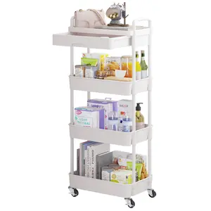 UDEAR 4 -Tier Rolling Utility Cart with Drawer,with Metal Wheels, Adjustable Movable Storage Cart for Kitchen,Bathroom,Living Room,Office