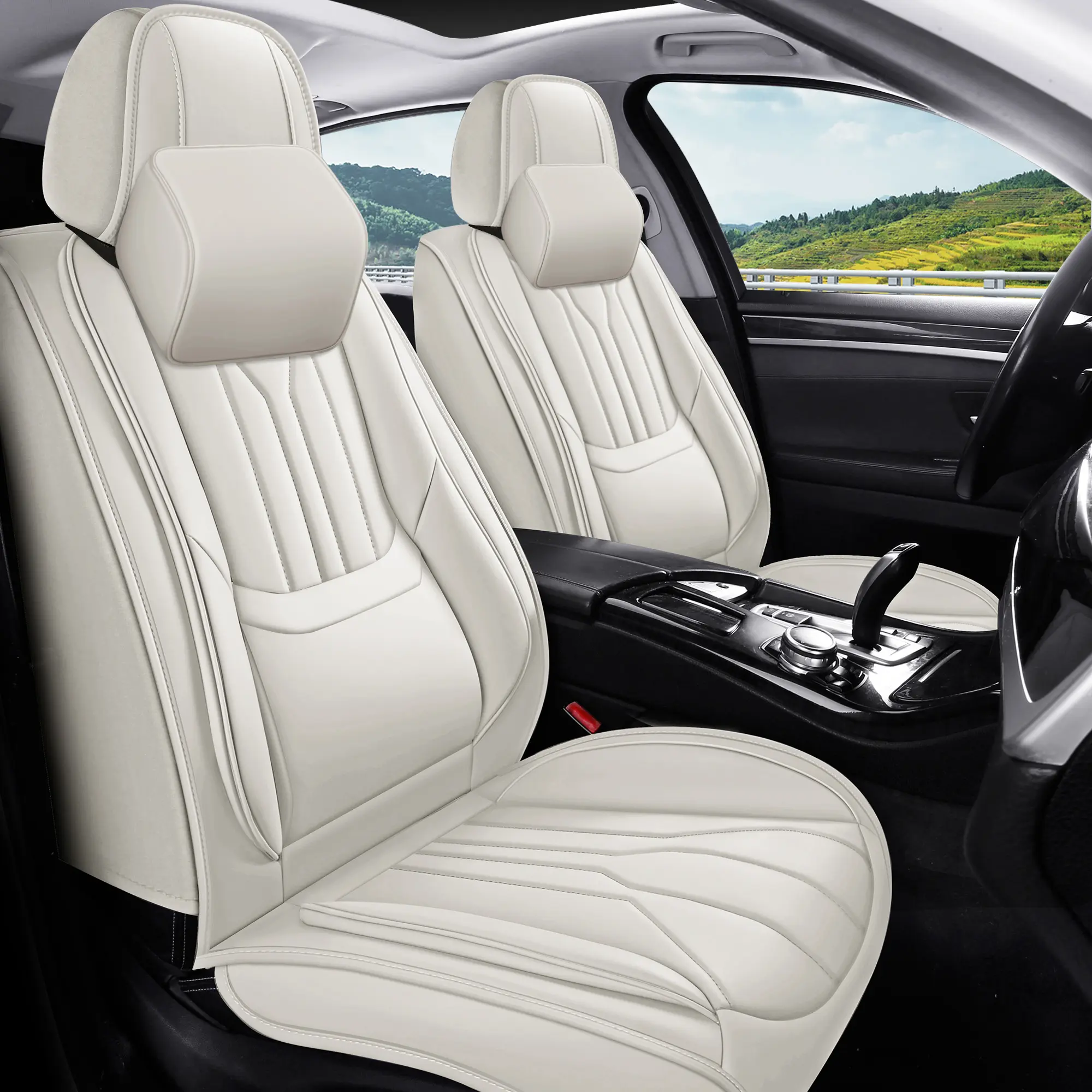 OTOEZ Waterproof Luxury Nappa Leather Car Seats Covers 5PCS Full Coverage Airbag Compatible Universal Fit for Cars SUVs Girly Cars Accessories Car Decor Interior