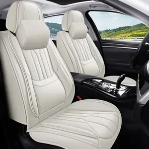 OTOEZ Waterproof Luxury Nappa Leather Car Seats Covers 5PCS Full Coverage Airbag Compatible Universal Fit for Cars SUVs Girly Cars Accessories Car Decor