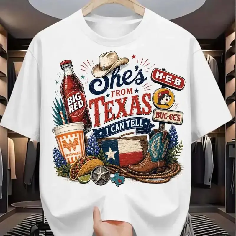 Retro Texas Cowboy Boot Bluebonnet Lone Star State Crewneck Casual Tee Perfect for Casual Wear, Suitable for Men and Women
