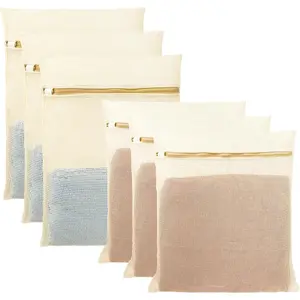 6Pcs Organic Cotton Mesh Laundry Bags for Delicates, Mesh Wash Bags, Sturdy Zipper Laundry Bag for Underwear, Clothes, Shoes, Socks, (3 Large, 3 Medium)