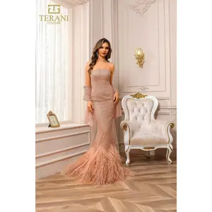 Strapless Beaded Tulle Mermaid Prom Dress