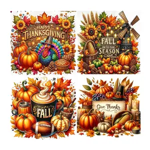 4 Pack Pumpkin Diamond Painting Art Kit for Adults Beginners DIY Autumn Painting 5D Full Round Diamond Dot Kit Home Wall Decoration Colorful Canvas