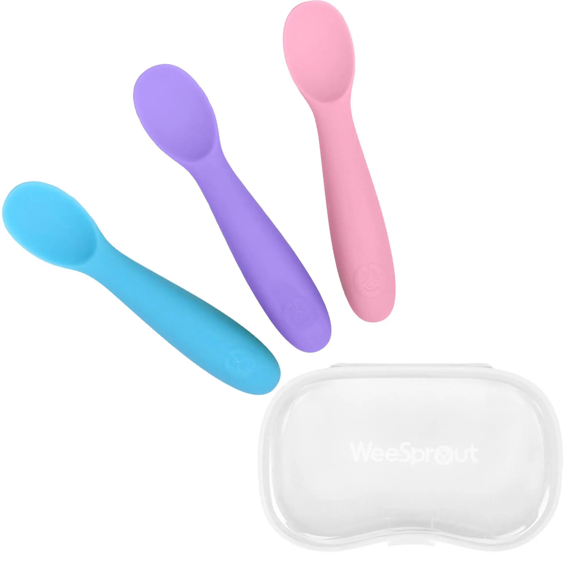 WeeSprout Baby Spoons for Self Feeding 6 Months +, Soft & Durable Silicone Utensils for Sensitive Gums & Teeth, 3 Pack + Carrying Case