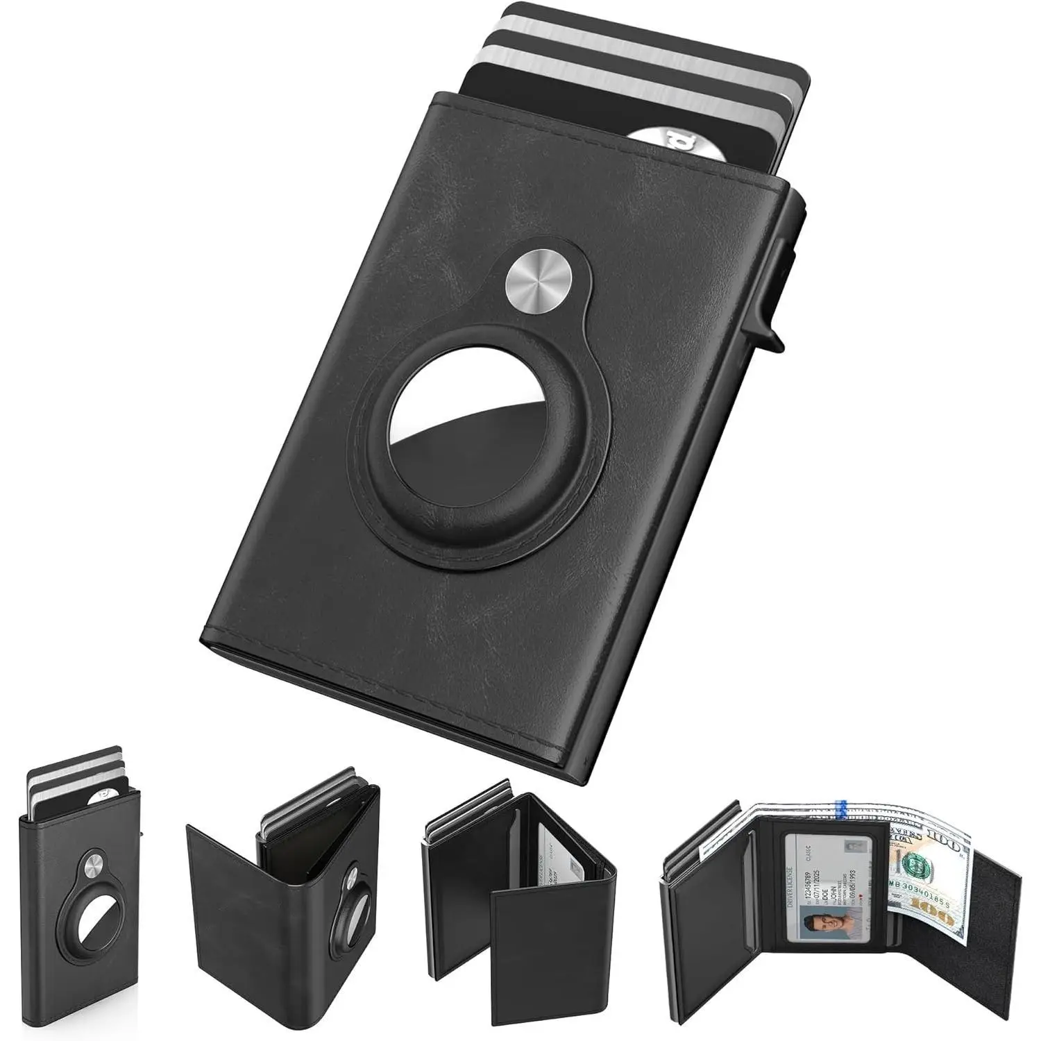 Mens Wallet Card Holder for AirTag: Leather Smart Wallet for Men Compatible with Apple Air Tag, RFID Blocking, Slim, Minimalist - 9-14 Card Capacity |