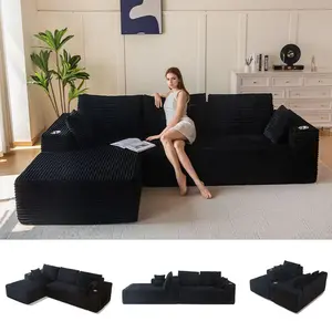 Deals for You 104" Modular Sectional Couch with L-Shape Chaise, Modern Boneless Couch for Living Room, Sofa in A Box, Oversized Sofa Sleeper with Deep Seat, No Assembly Required, Black