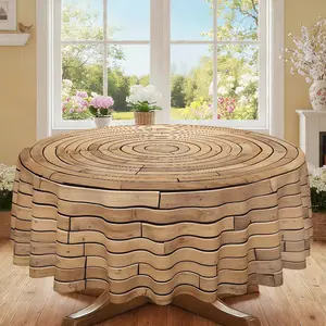 Natural Rustic Round Tablecloth, Wood Grain Print, 120g/m² Polyester, Furniture Protector, Party Decor, Hotel, Restaurant, Home Use