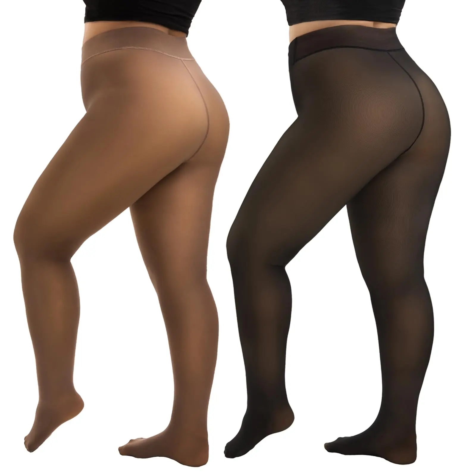 Women's Plus Size Fleece-Lined Thermal Tights, Winter Warm Womenswear, Fake Translucent Sheer Pantyhose Leggings sohochic