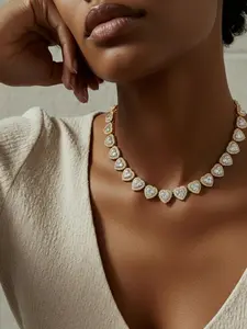 Fashion European Style Heart-Shaped Sparkling Zirconia Cuban Necklace, Love Heart Necklace, Heart Design Necklace, Trendy Personalized Jewelry, Queen Charm, Anniversary Gift Choice