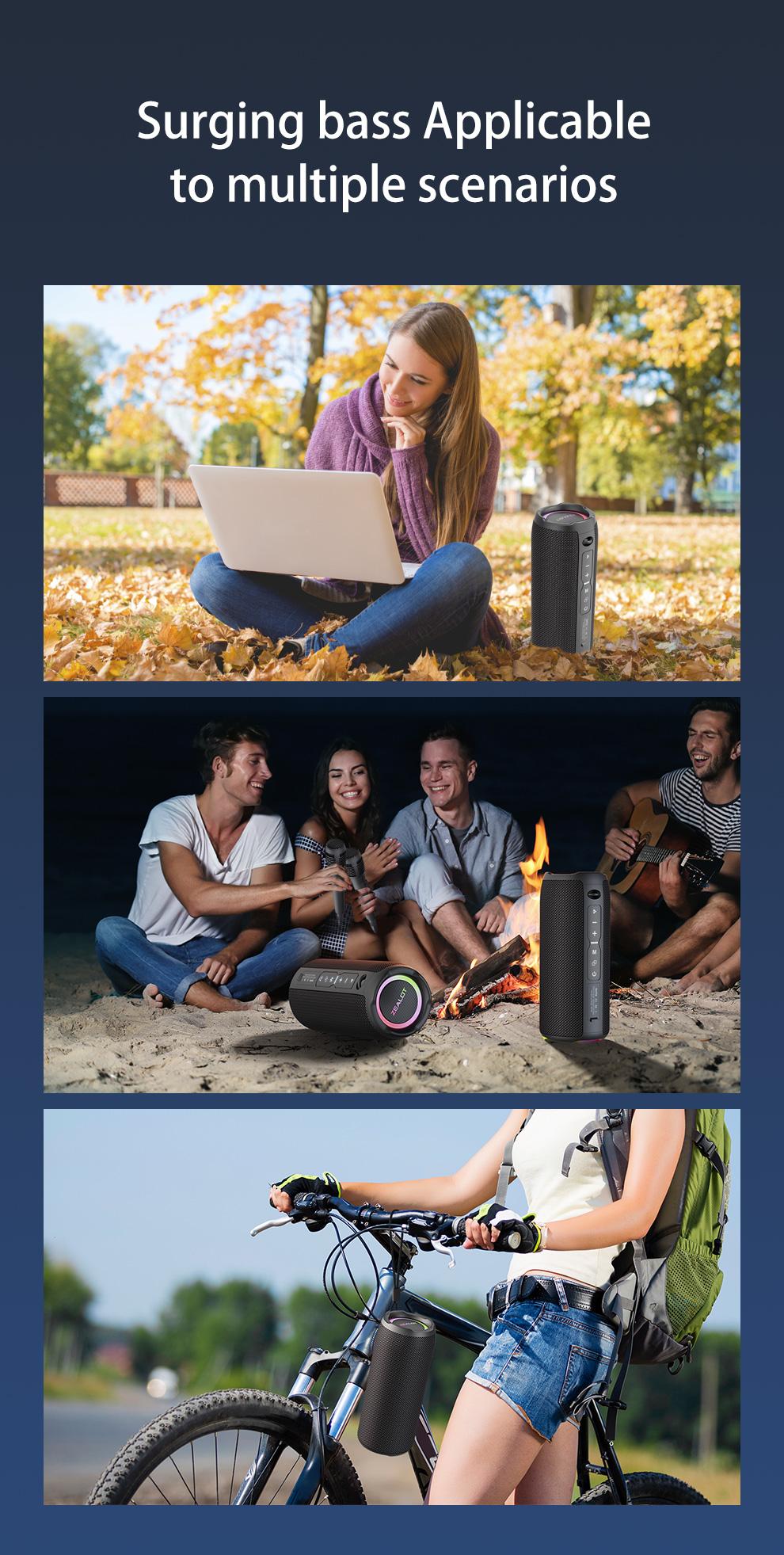 ZEALOTs S49 Pro Wireless Speaker, 40W Waterproof IPX-6 Speaker with 3000mAh Battery, Multifunctional Portable Speaker, Bluetooth-compatible Speaker for Home, Car, Outdoor, Camping, Audio