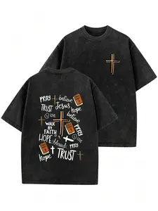 Christian Graphic Tshirt with Cross Design Walk By Faith,Holy Bible,Jesus Tee  for Men & Women, Washed Vintage Style Short Sleeve