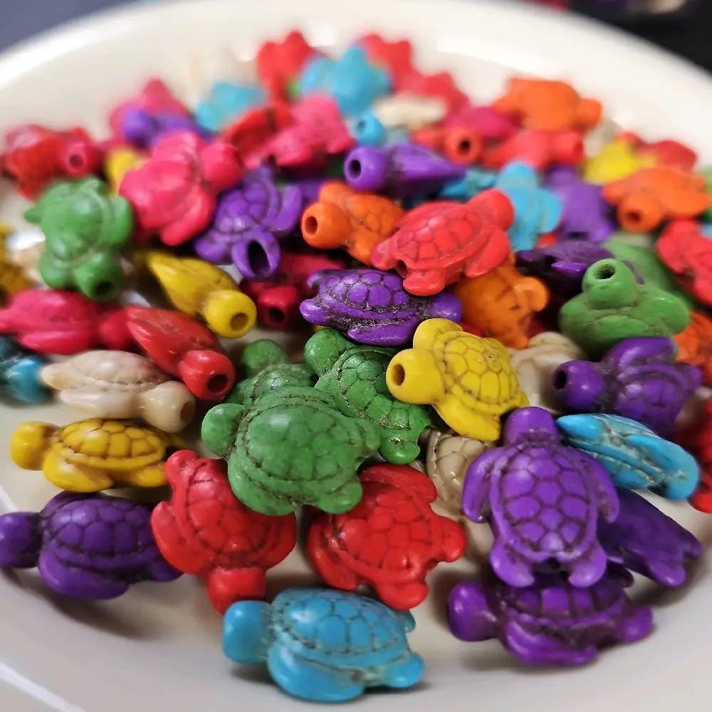 Genuine Stone Turtles for Bracelet Making 12 pcs Set in Assorted Colors