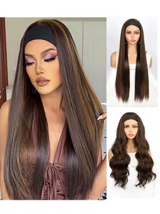 Women's No Glue Headband Wig, Hair Wig, Large Wave Silk Scarf Cap, Suitable for Women, Versatile Laceless Wig, Perfect Fit, Glueless Wigs