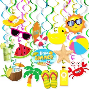 30 Pack Foil Ceiling Hanging Swirls Banner Garland Decor for Summer Pool Beach Kids Luau Hawaii Birthday Party Events Room Wall Decorations