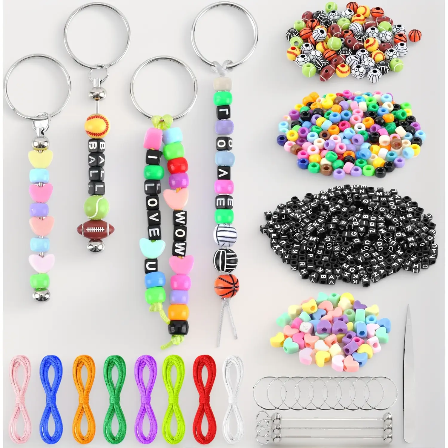 675 PCS Bead Craft Kit for Personalized Jewelry & Keychains - Includes Letter Beads, Heart Beads & Key Rings. DIY Accessories for Bracelets, Necklaces, Backpacks, Perfect Gift Idea