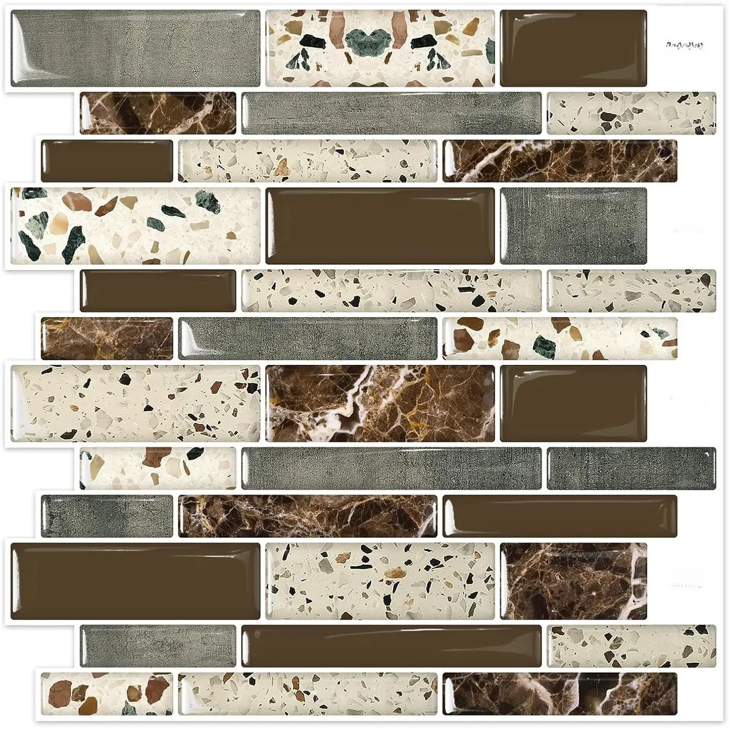 Peel and Stick on Self Adhesive Backsplash Wall Marble Tiles Stickers  for Kitchen Bathroom,Brown (10-Sheet, 12"x12")