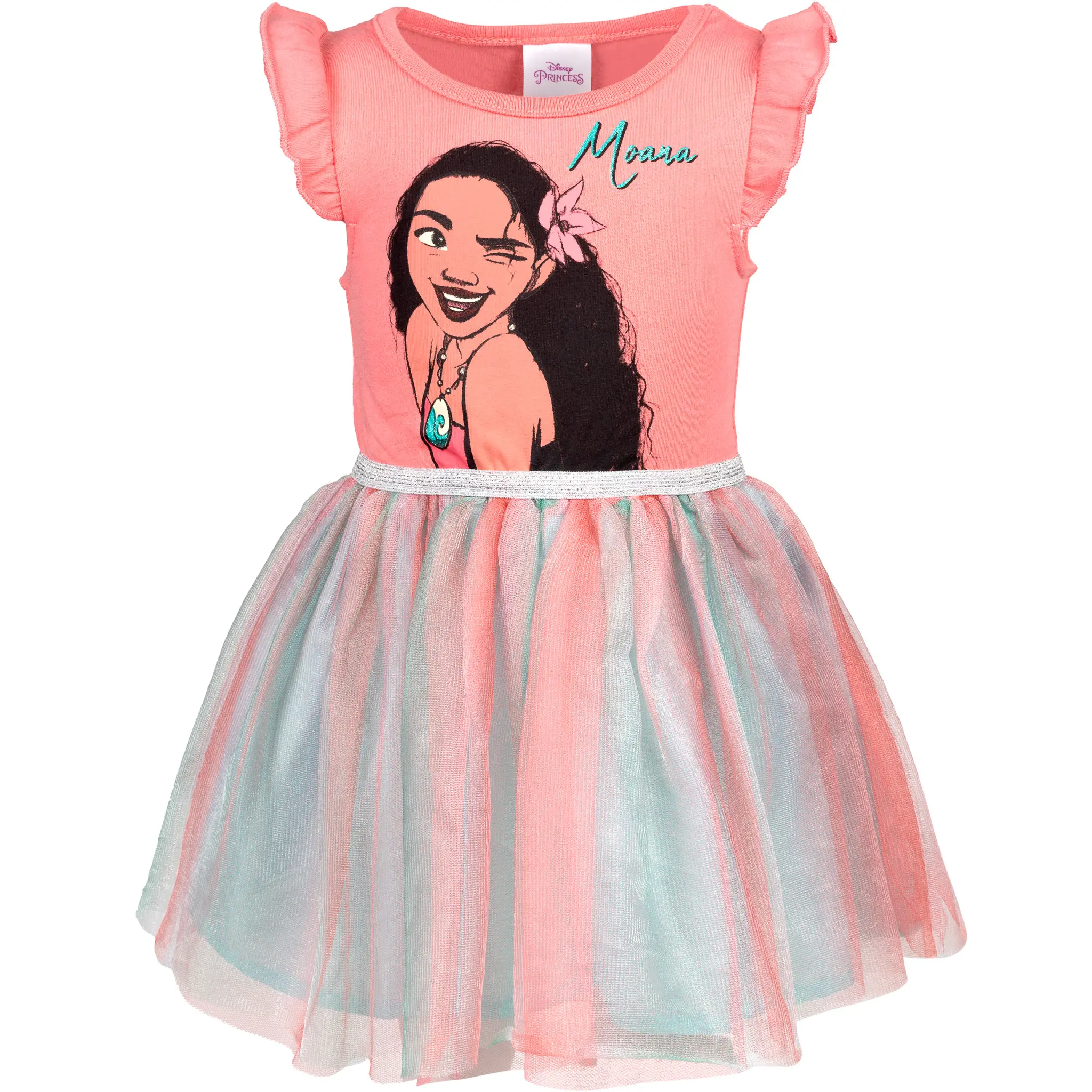 Disney Princess Girls' Flutter-Sleeve Tulle Tutu Dress - Toddler to Big Kid, Toddler Party Dress, Birthday Clothes, Soft Jersey, Twirly Skirt