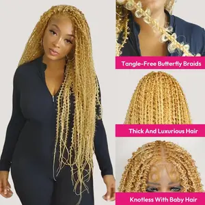 SuperNova #T274/614 36" Full Lace Knotless Butterfly Box Braided Wig – Beautiful Blonde Blend!