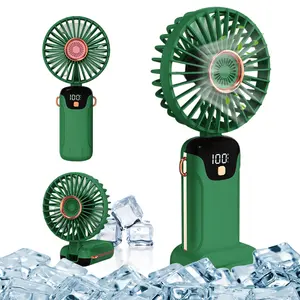 USB Rechargeable Foldable Electric Fan with Digital Display, Handheld Electric Fan with Phone Holder, Silent Fan for Outdoor Travel Office Use, Portable Mini Fan