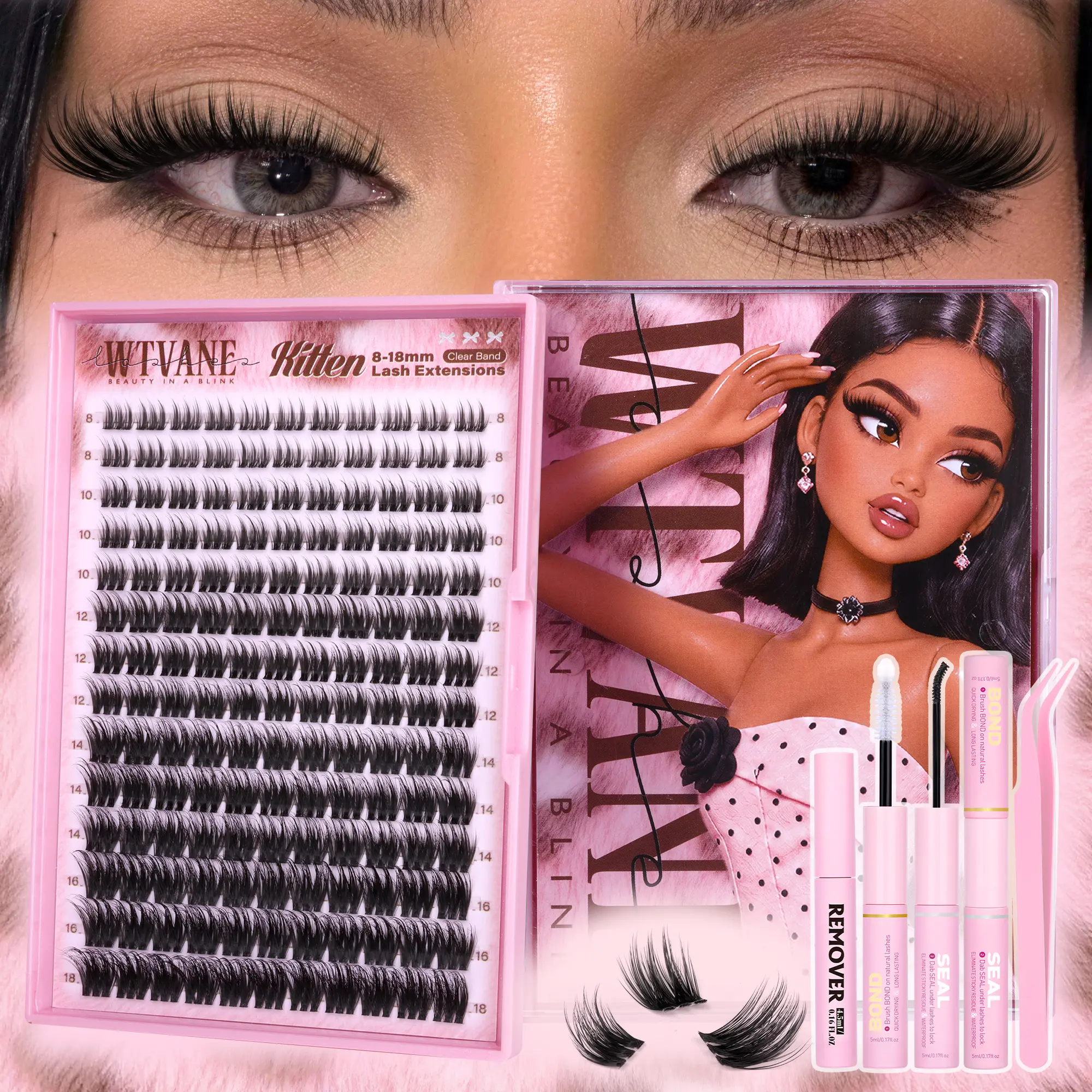 WTVANE Wispy Hybrid Lash Clusters 8-18mm DIY Lash Extensions CC Curl 168Pcs Individual  Lashes Clusters with Soft Ultra-Thin Invisible Band Comfortable Lightweight Wear Natural Volume False Eyelashes Beginner Friendly