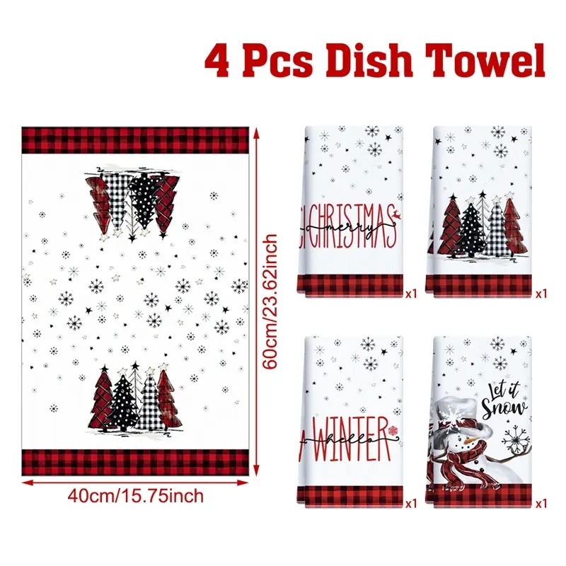 4pcs Christmas Dish Towels C